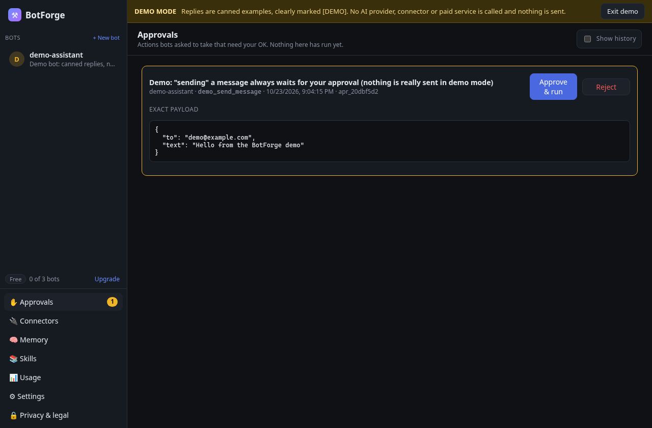 Okaycrew Approvals screen showing the exact action waiting for your OK